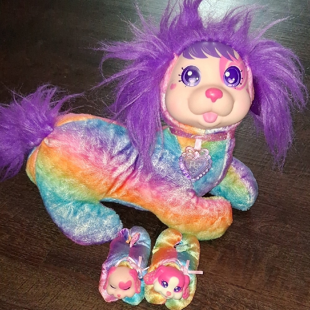 Puppy Surprise Rainbow Cherry plush dog, With 2 Puppies